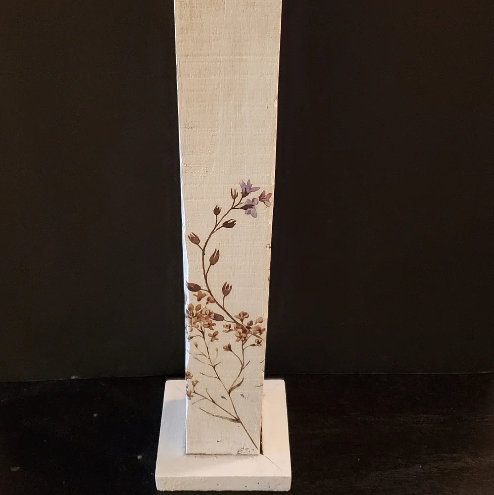 Upcycled Wood Candle Holder Farmhouse Bees Flowers Rustic